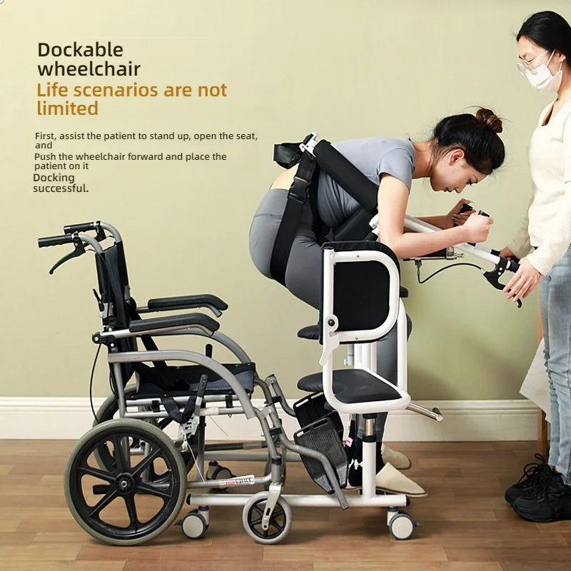 Patient Lift Chair, Metal Adjustable Height Transport Wheelchair, Elderly Transfer Lift, Home Nursing Toilet Transfer Chair