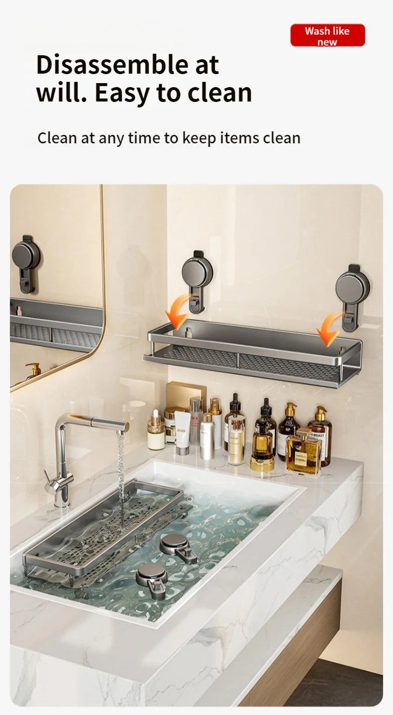 No Drill Suction Cup Suction Bathroom Rack Bathroom Shelf Toilet Space Aluminum Hanging Rack Bathroom Organizer Hang On The Wall