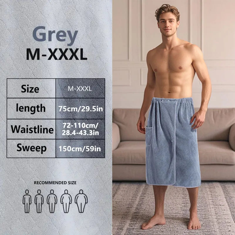 suitable for M-XXXL Men's bath skirt bath towel plus size bath skirt suitable for home, travel, steaming, spa, beach,