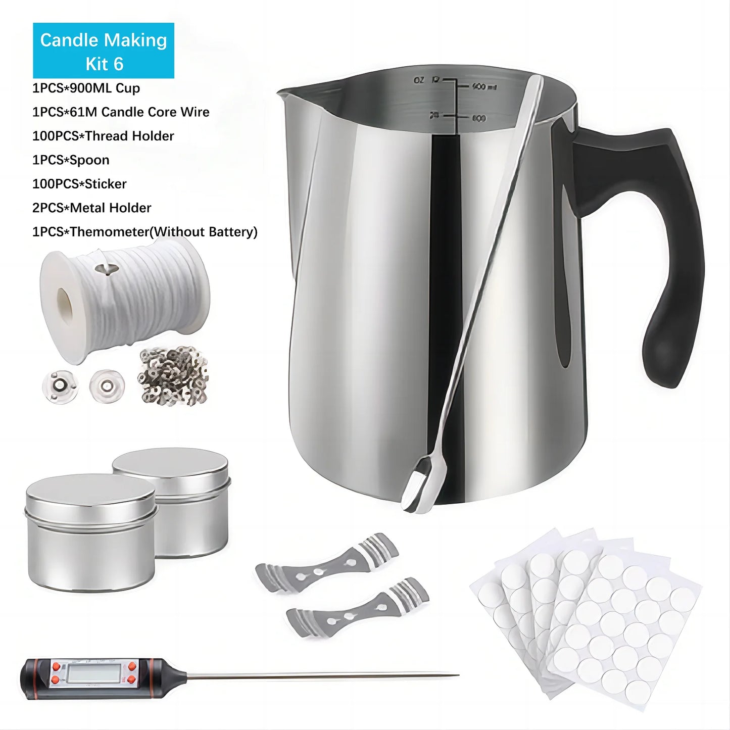 DIY Candle Making Tools Kit - Includes Pouring Pot Wax Melting Material Aromatherapy Wicks & Holder for Crafting Homemade Candle