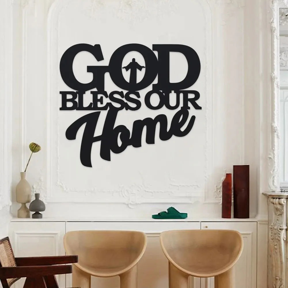1Pc Metal God Bless Home Sign, Unique Wall Art, Home Decor, Metal Wall Hanger, Scene Decor, Theme Party Decor, Car Decor
