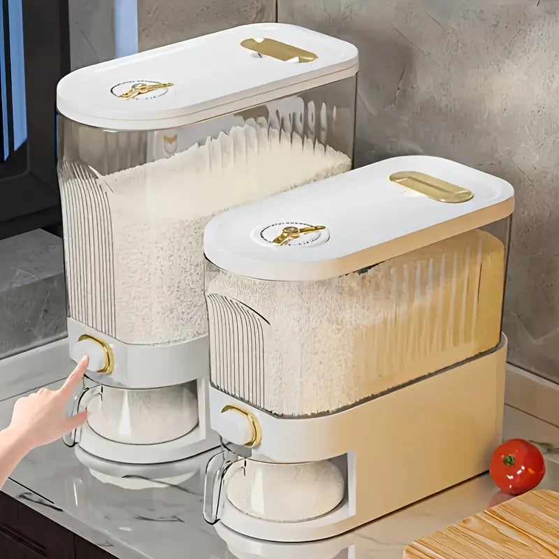 Rice Pantry Dispenser With Measuring Cup And Time Markings
