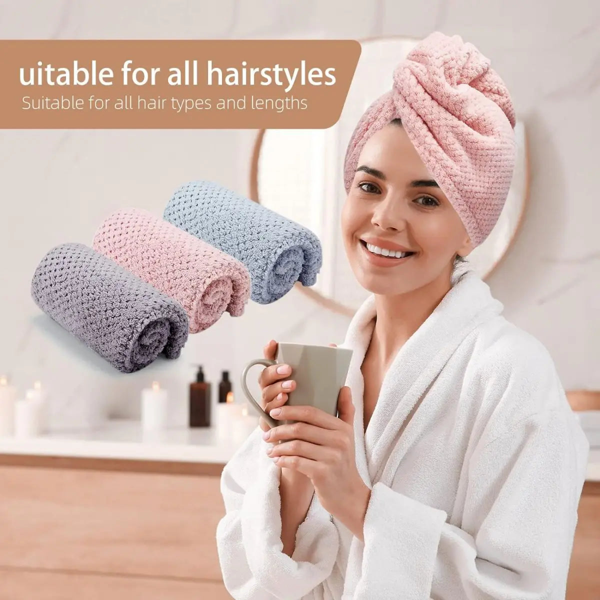 Absorbent Hair Towel Cap for Quick Drying and Styling