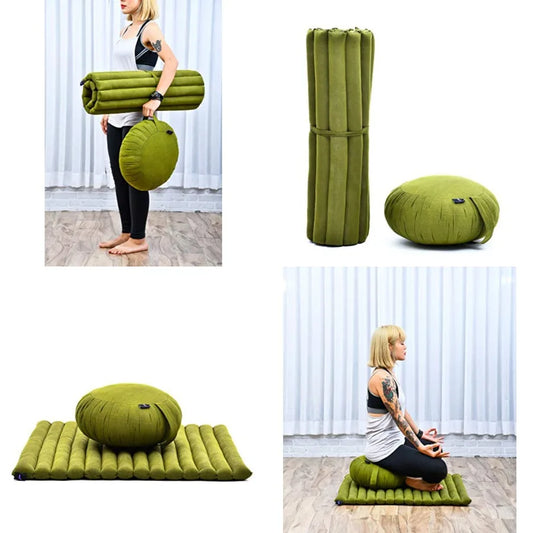 Meditation Cushion Set 1 Round Zafu Meditation Pillow and 1 Square Roll-Up Zabuton Meditation Mat, Pillows Bundle Filled with K