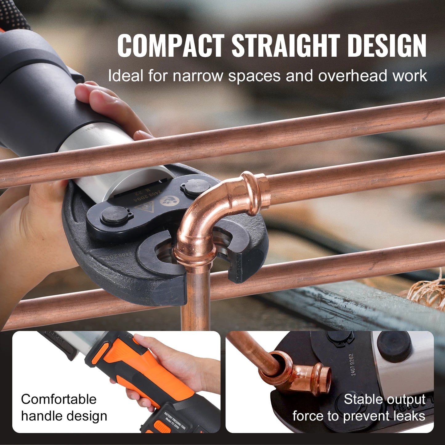 SucceBuy Pro Press Tool 18V Electric Pipe Crimping Tool for 1/2" 3/4" 1" Copper Pipes Press Tool Kit with 3 Jaws 2Pcs Battery