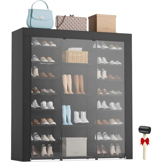 9-Tier Large Tall Shoe Rack with Covers for 40-46 Pairs