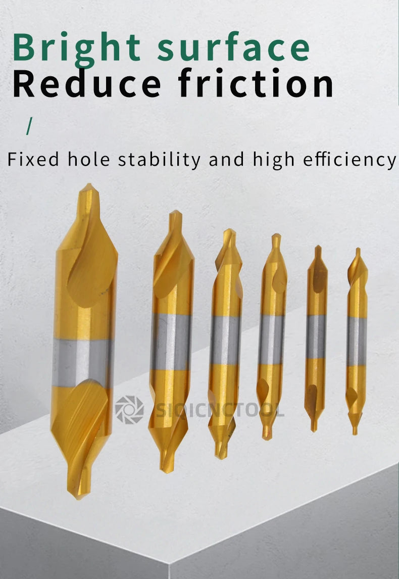 HSS Combined Center Drills Ti-Coated 60 Degree Countersinks Angle Bit Set 6pcs 1.0-5mm Metal Centering Dril Bit Lathe W6542 M35