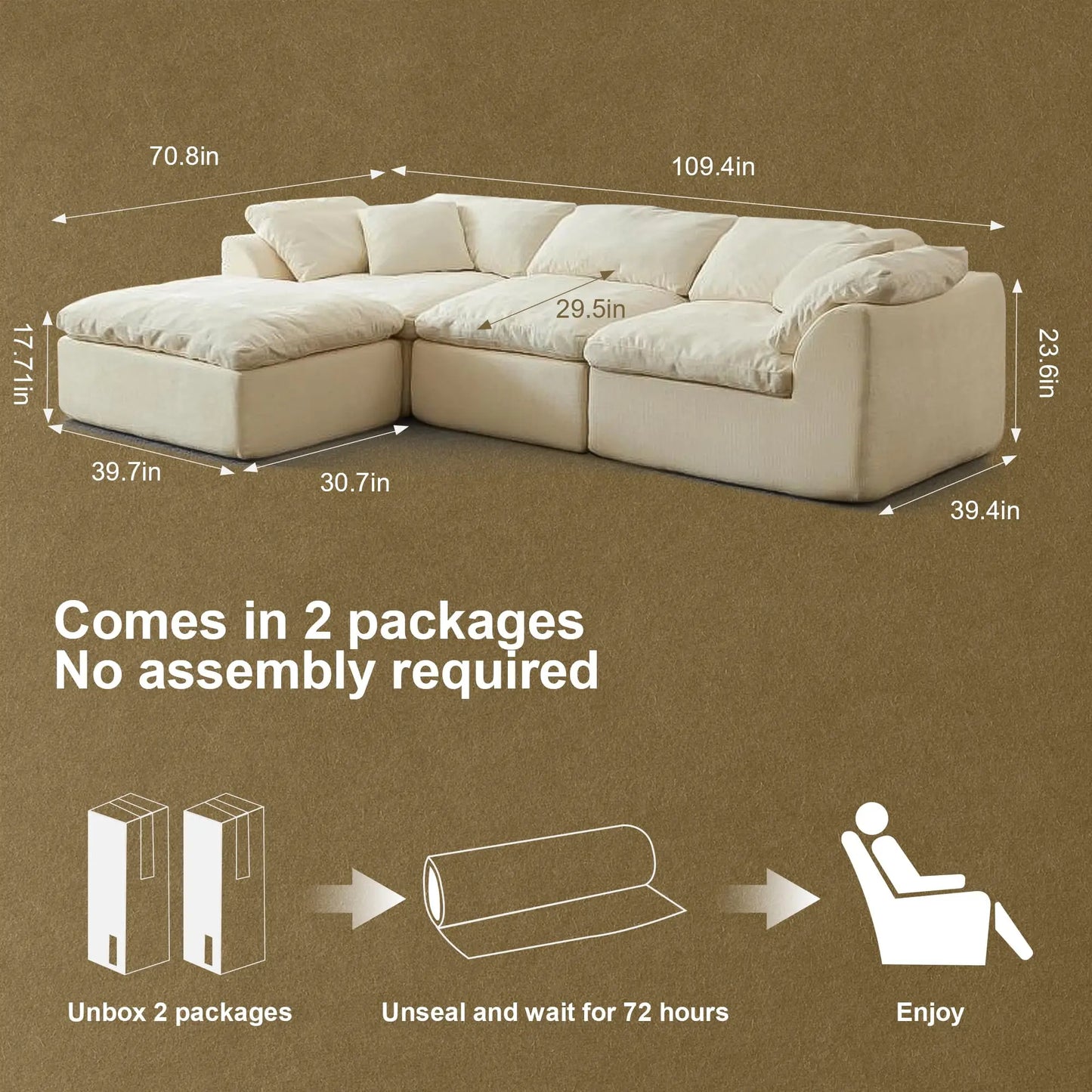 Modern L Shaped Chenille Sectional Sofa With Ottoman
