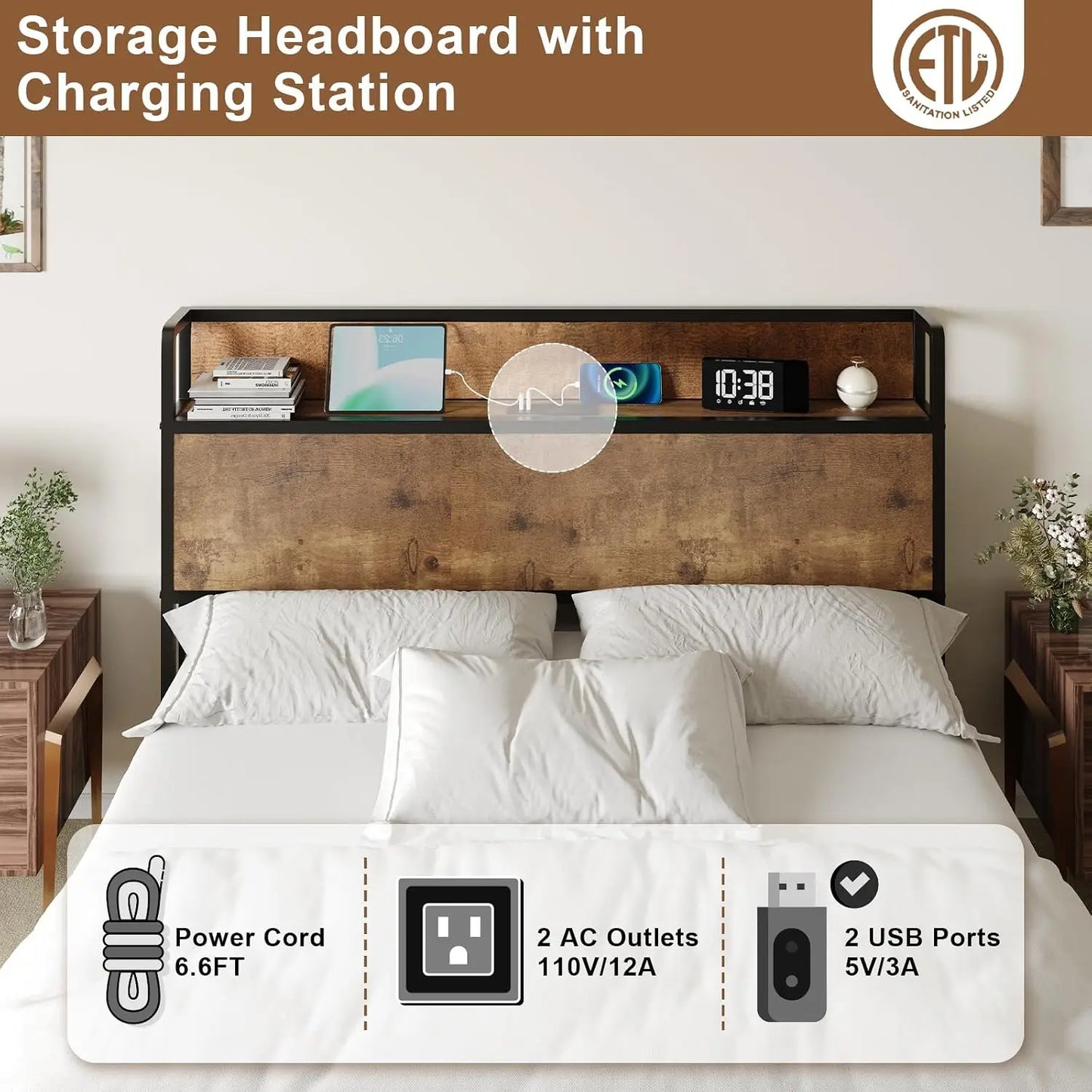 Full Size Lift Up Storage Bed Frame with Charging Station, Custom
