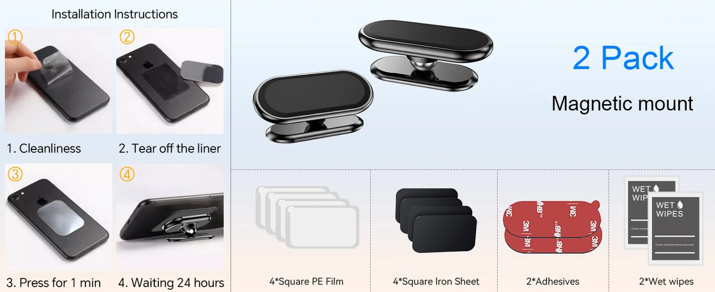 【2-Pack】 Magnetic Phone Holder for car, [ Super Strong Magnet ] [ with 4 Metal Plate ] Cell Phone carmount for iPhone Magnetic [ 360° Rotation ] Universal Dashboard Adhesive Car Magnetic Phone Mount