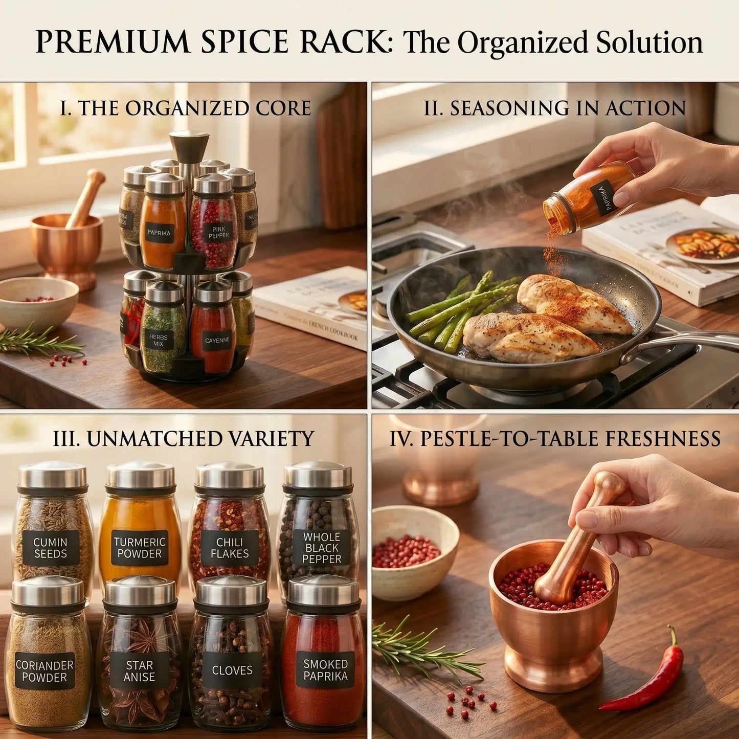 12pcs Glass Jar Set - Rotating Kitchen Spice Rack Organizer, Countertop Herb & Spice Carousel - Ideal For Kitchen Counter Accessories, Spice Organization, And Storage