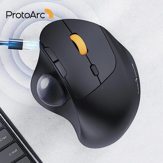 ProtoArc EM04 Trackball Mouse Wireless Rechargeable Ergonomic Vertical Bluetooth Mice for Computer PC iPad Mac Windows Android