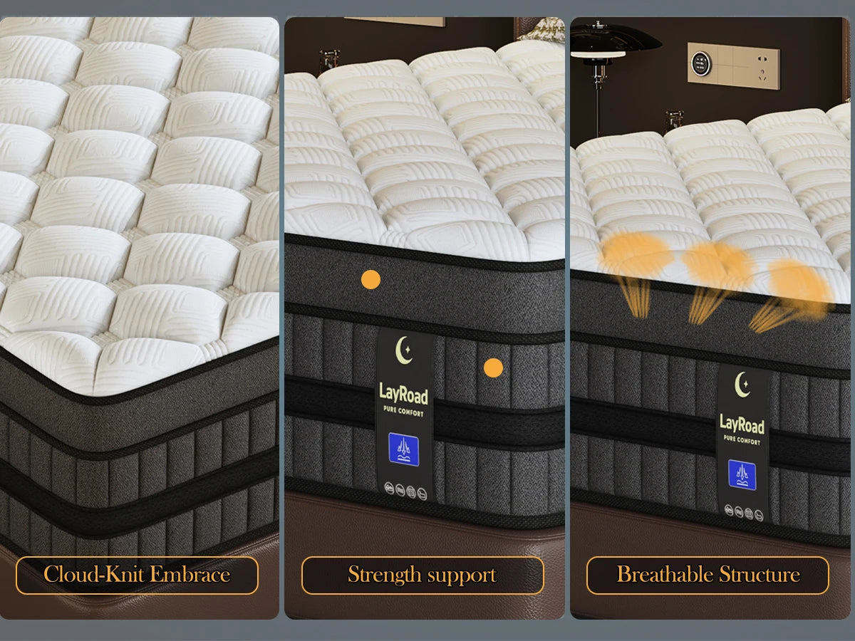 Full-Size Hybrid Mattress 12/14-Inch Medium Firm Gel Memory Foam with Pocketed Springs Boxed - Comfortable Mattress