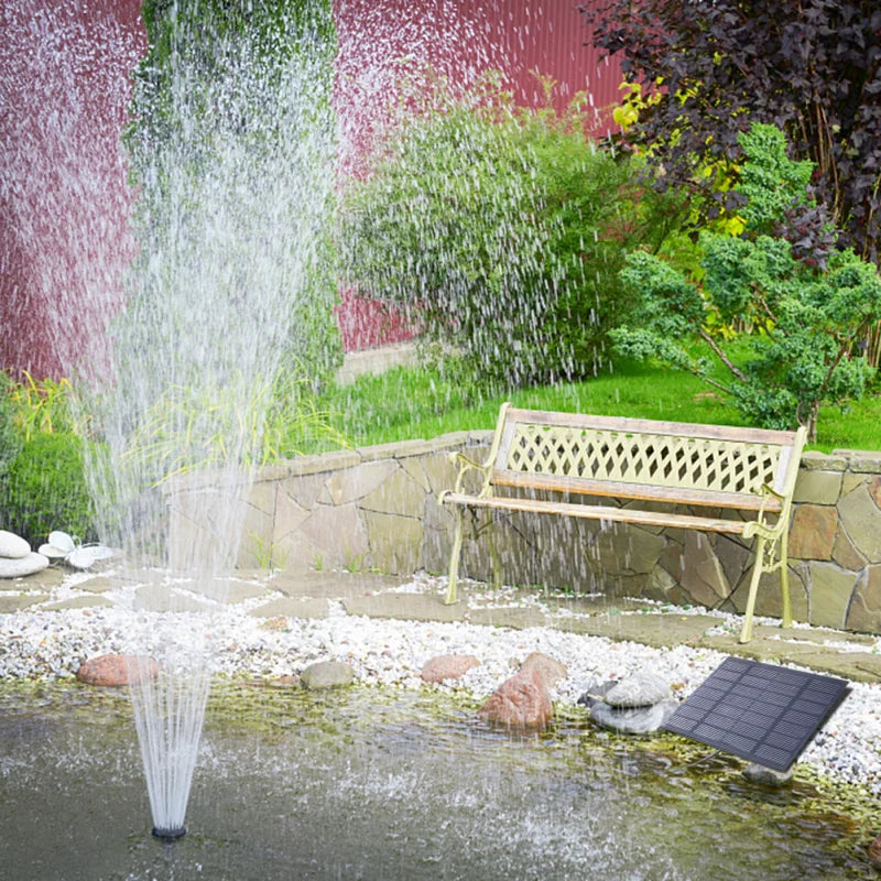 Solar Fountain Pump Panel Powered Water Kits Aquarium Pond Lawn Low Noise Outdoor Bird Bath Garden Decor with 6Nozzles