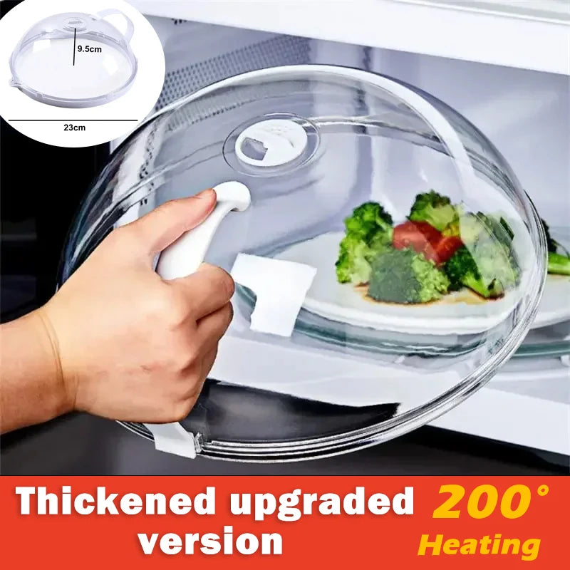 Microwave Food Splash Guard High Temperature Resistant Food Heating Cover with Steam Vent and Handle Transparent Plate Cover