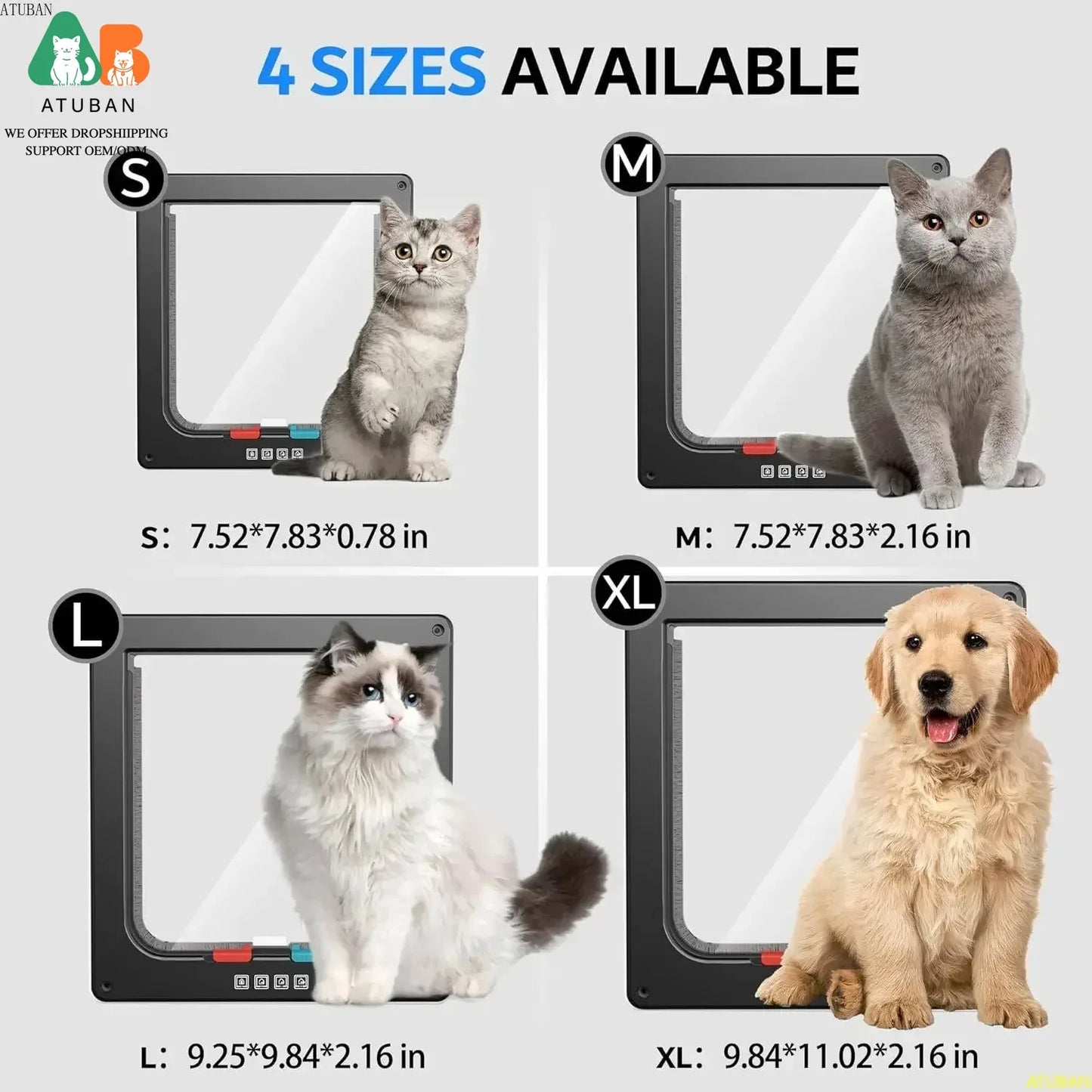 ATUBAN Large Cat Door Interior Door Pet Door for Cat Exterior Door 4 Modes Locking Suitable for Window and Wall,Strong Durable