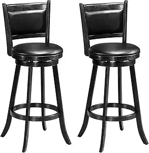 Pair Bar Stools With 360 Degree Swivel Leather Upholstery