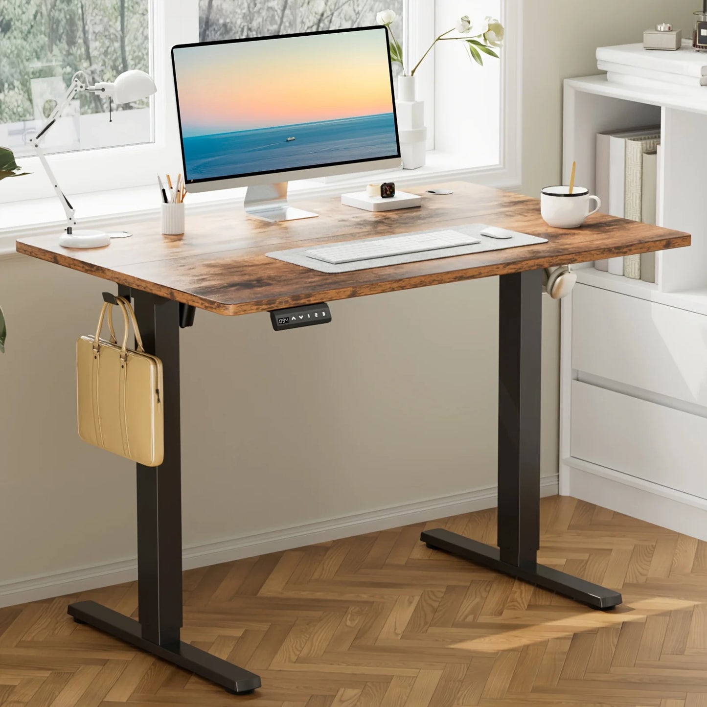Standing Desk, Adjustable Height Electric Sit-Stand Computer Table, 40×24, 48×24, 55×24, 63×24 Inch Ergonomic Rising Desk