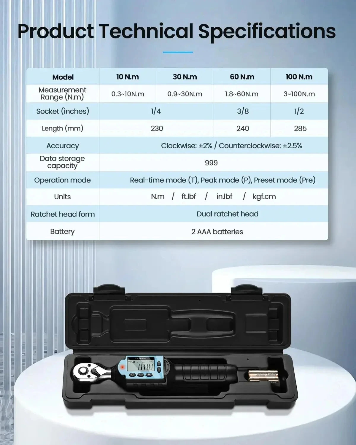 1/4" 3/8" 1/2" MINI Digital Torque Wrench Torque Spanner Hand Tools Bicycle Car Repair Tool Portable Wrench Bidirectional