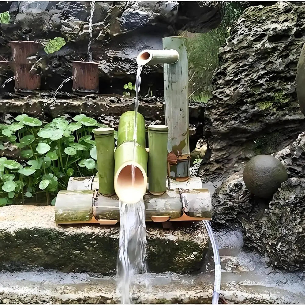 Handcrafted Bamboo Outdoor Water Fountain for Japanese Garden Decor