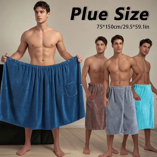 suitable for M-XXXL Men's bath skirt bath towel plus size bath skirt suitable for home, travel, steaming, spa, beach,