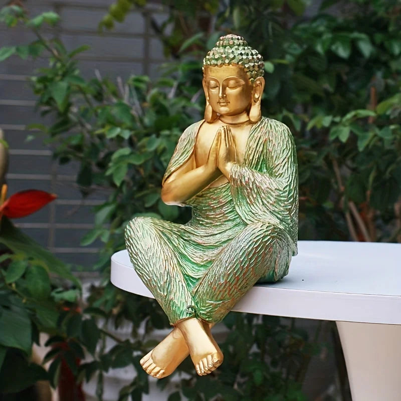 1pc Garden Buddha Statue Resin Zen Seated Ornament Resin Statue For Garden Porch Grass Outdoor Lawn Decor Gifts Crafts