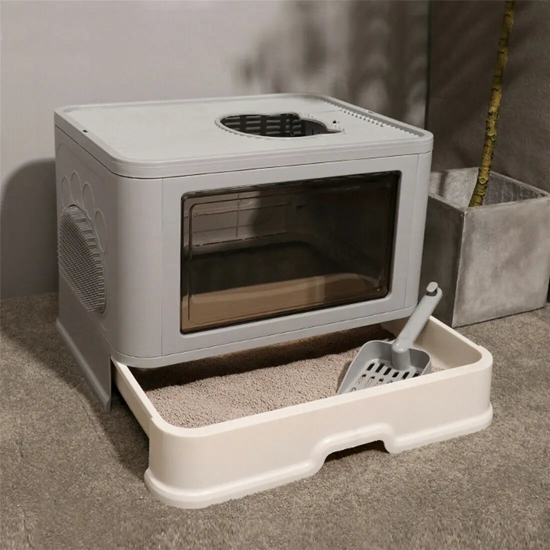 Foldable Cat Litter Box Front Entry & Top Exit Toilet Box
