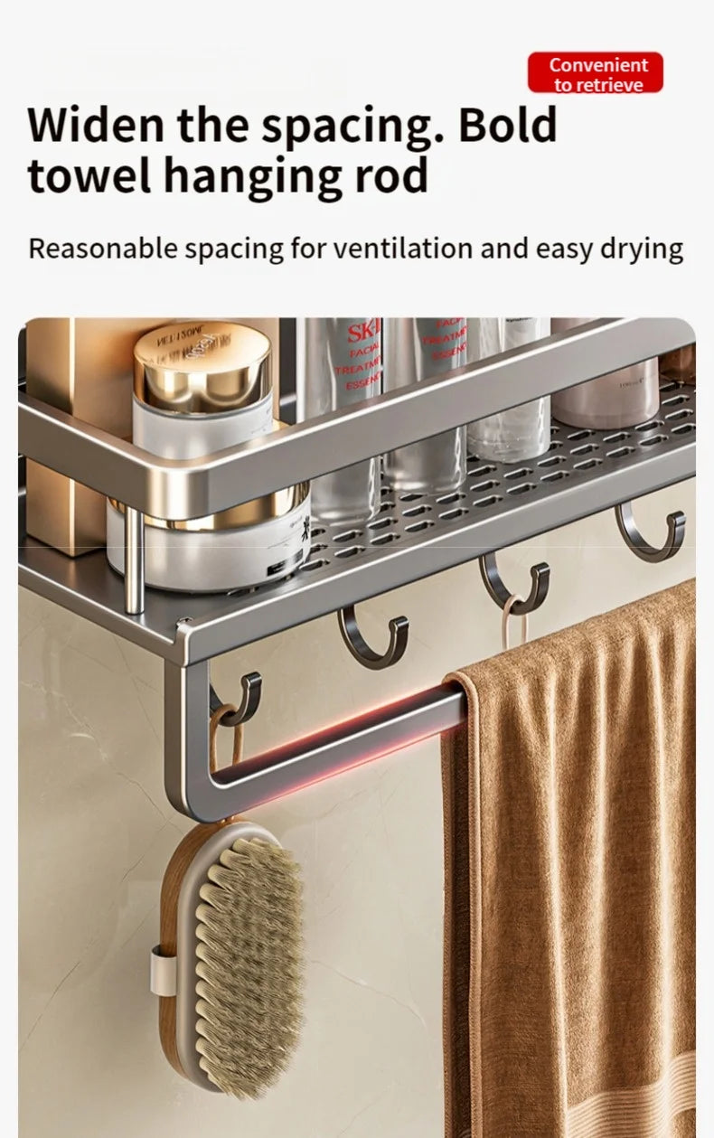 No Drill Suction Cup Suction Bathroom Rack Bathroom Shelf Toilet Space Aluminum Hanging Rack Bathroom Organizer Hang On The Wall