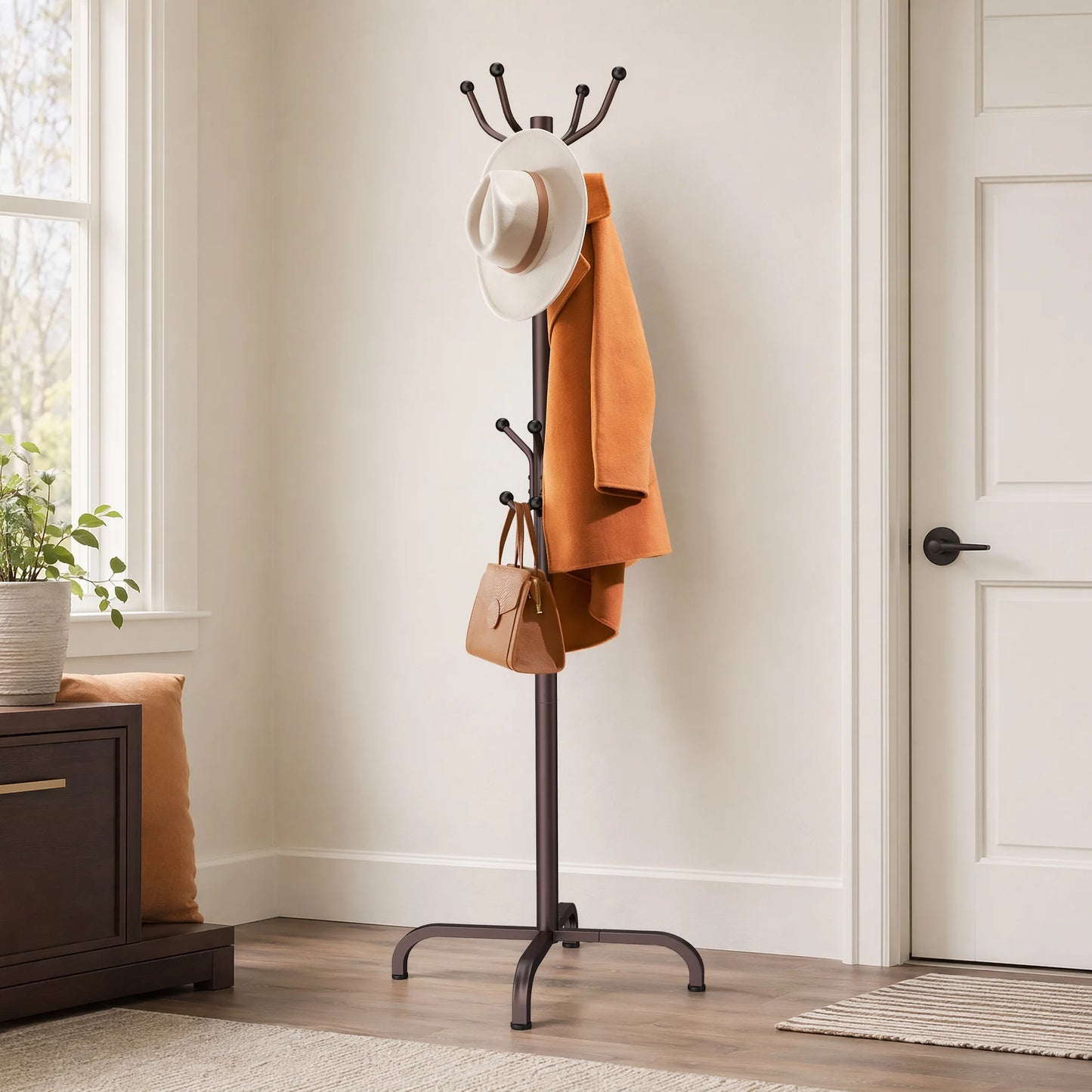 1/2Pcs Coat Rack with 14 Hooks, Freestanding Coat Rack Stand for Entryway, Hallway, Bedroom, and Office, Metal Coat Tree & Hat Rack for Coats, Hats, and Bags