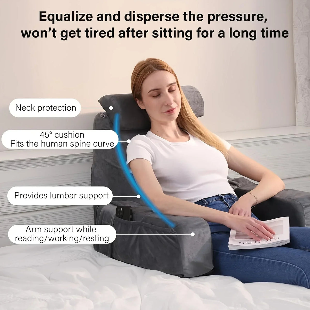 Memory Foam Reading Pillow With Armrests For Bed Comfort