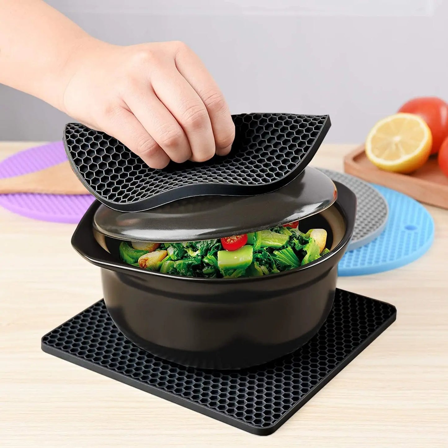 3 Pack Silicone Trivet Pot Mats - Heat Resistant Pot Holders for Hot Pans Pots Table Countertop Spoon Rest Coaster