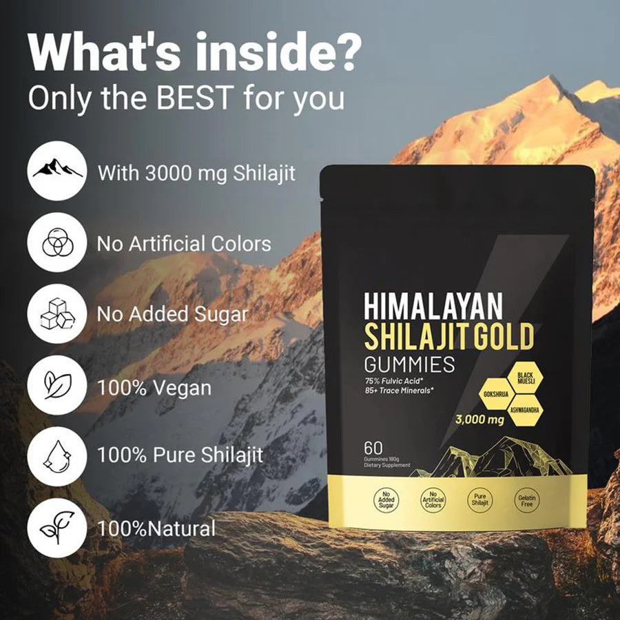 Pure Himalayan Shilajit Gummies Daily Nutritional Supplements Contain 85+ Trace Minerals 60 Pieces Per Bottle