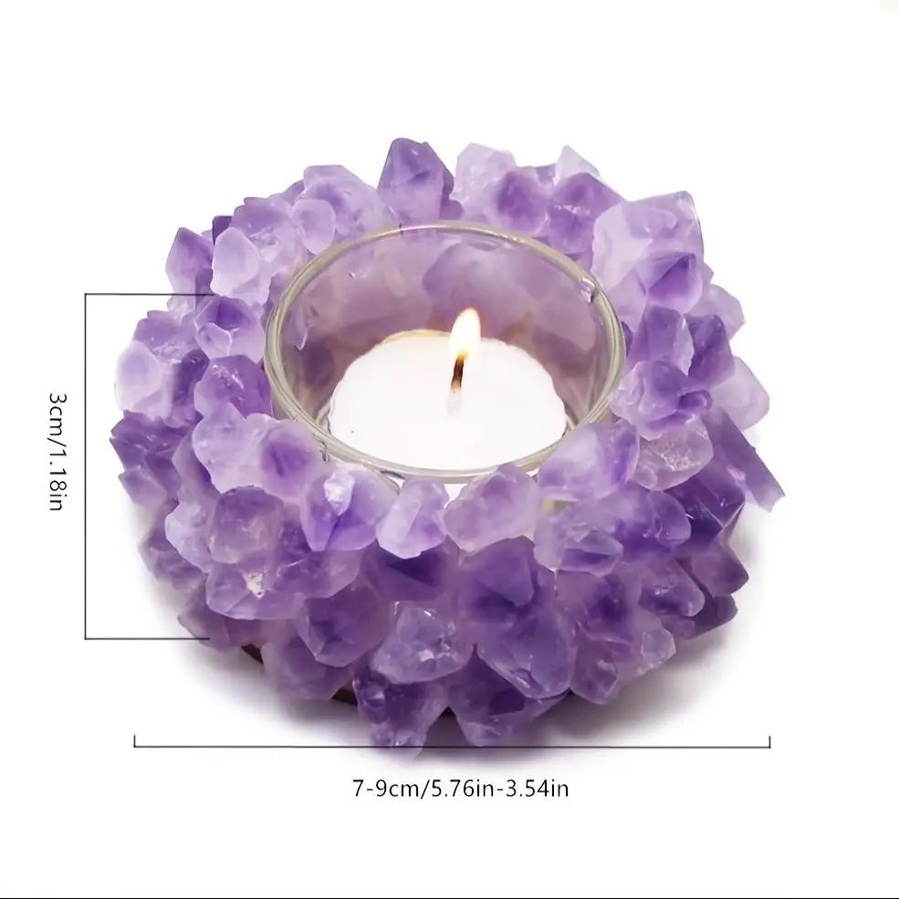 KIKOWHY Handmade Natural Amethyst Cluster Tealight Holder, Raw Gemstone Crystal Candle Holder, Rustic Earthy Aesthetic Craftsmanship, Crystal Accessories for Boho Home Decor & Spiritual Living Space