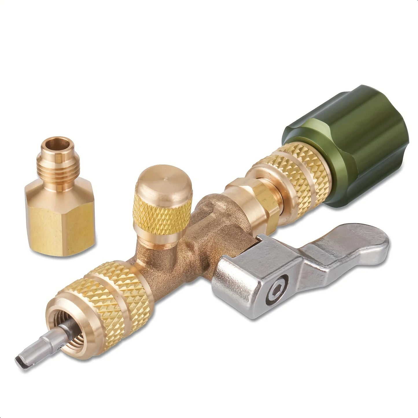 Valve Core Removal Tool for HVAC HS-1430 with SAE 1/4 and 5/16 Brass Adapter Compatible with R22 R12 R410 R32 R404 R407 R507