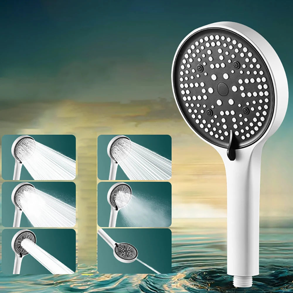 High Pressure Shower Head Set Water Saving Rainfall Spray Handheld 6 Jet Modes Shower Head with Hose Bathroom Accessories