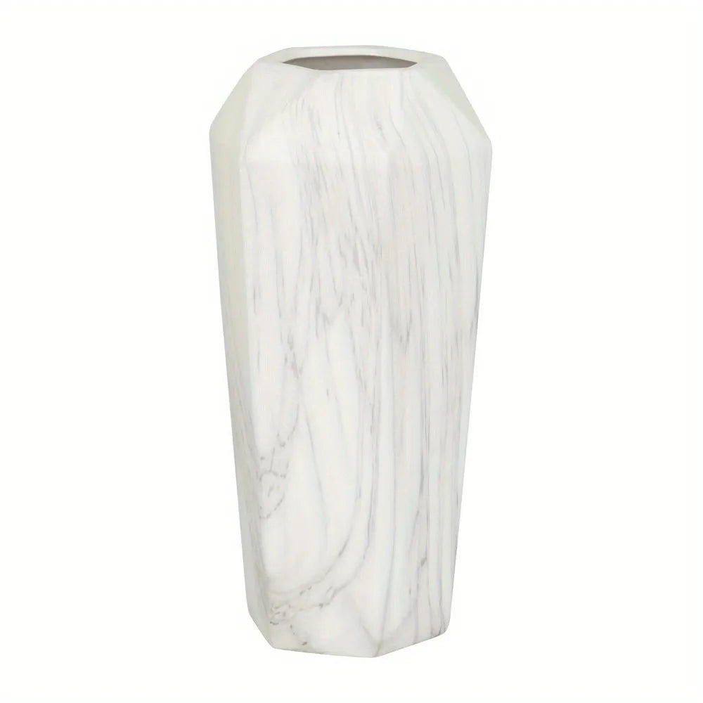 14 Inch Faux Marble White Ceramic Vase for Home Decor