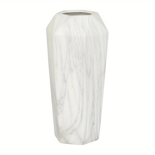 14 Inch Faux Marble White Ceramic Vase for Home Decor