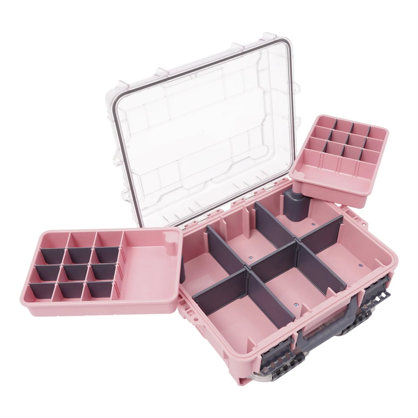 Fishing Tackle Box Small Tackle Storage Box Large Capacity Pink Multi-layer Organizer Removable Slots DIY Tray Portable Lure Bait Hook Line Container Double Lock Secure Thickened PP Waterproof Durable Outdoor Case for Fishing