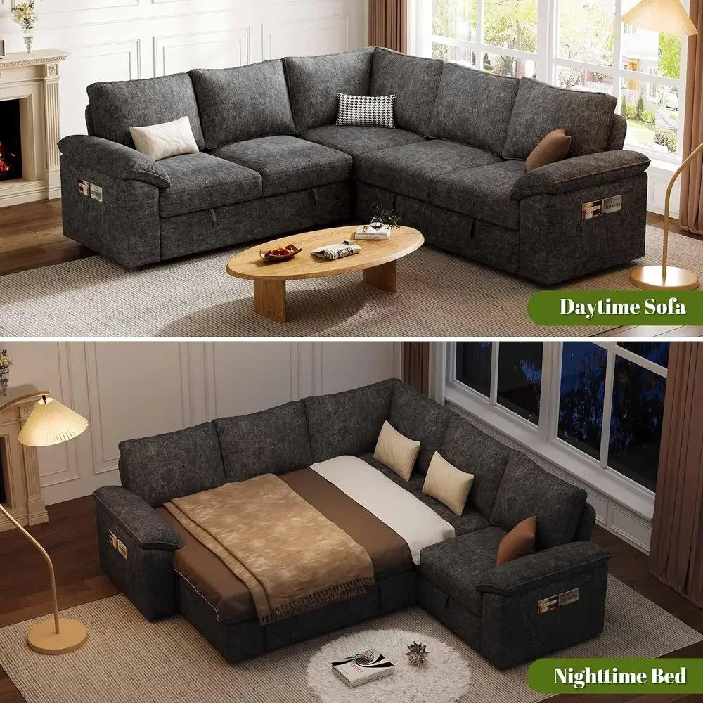 85 Inch ular Sectional Soa with Pull Out Bed,L Shaped 5 Seat Sectional Sleeper Soa with Storage,Sectional Couches or Living Room