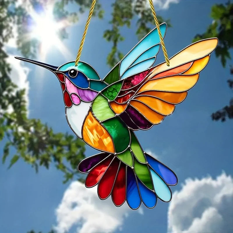 Gorgeous Hummingbird Sun Catcher - 8" Acrylic Stained Glass Suitable For All Seasons Hanging Decor Perfect Home And Garden Gift