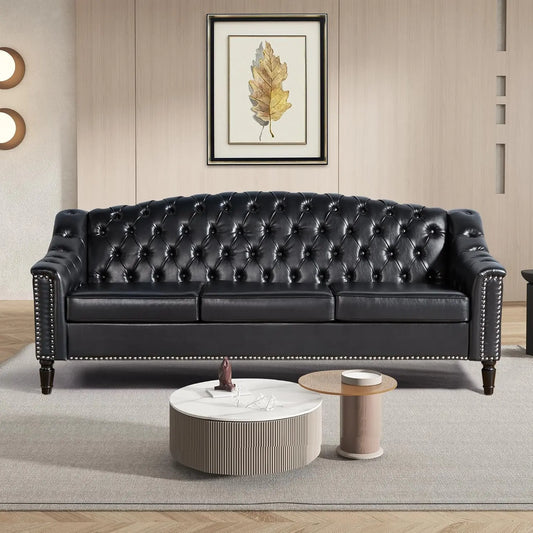 Mid-Century Modern Leather Sofa Chesterfield With Sleeper
