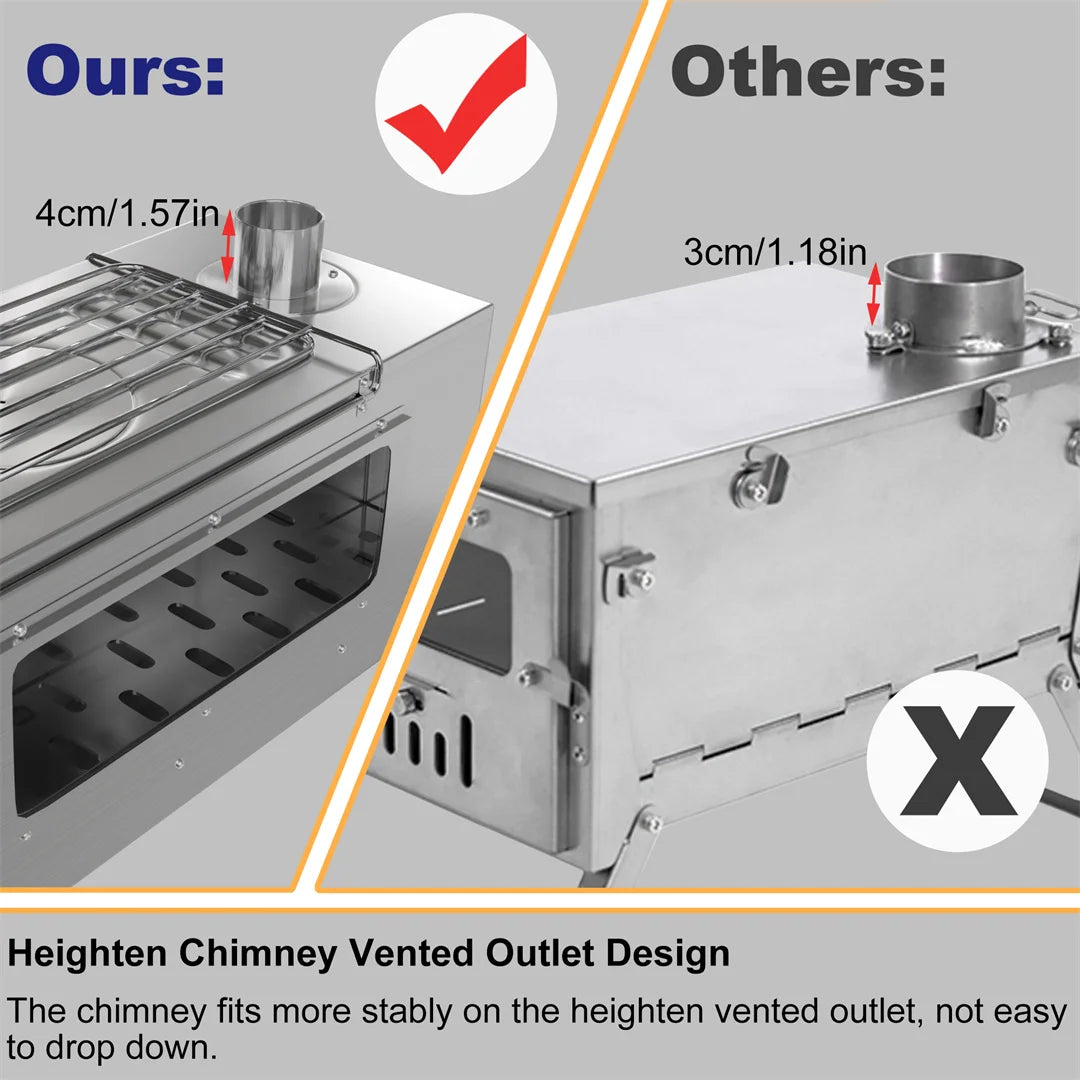 Hot Tent Stove, unho Wood Burning Stove, Portable Wood Stove with 6 Stainless Chimney Pipes for Outdoor Heating & Cooking