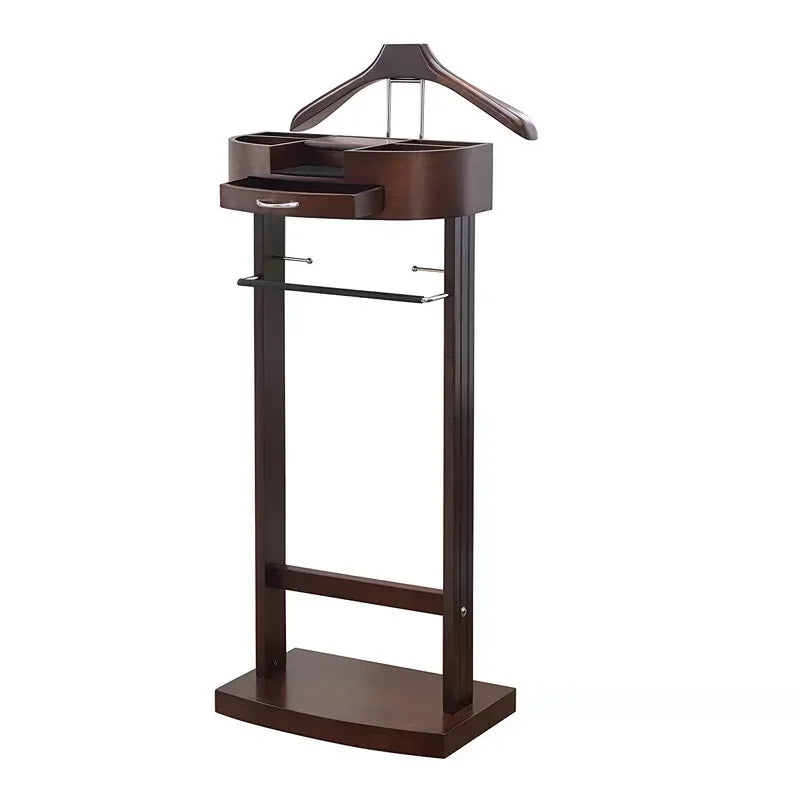 Wood Suit Rack, Freestanding Clothing Valet Stand Clothes Valet Suit Racks Mens Compact Wooden Clothing Valets Stand Rack Organi