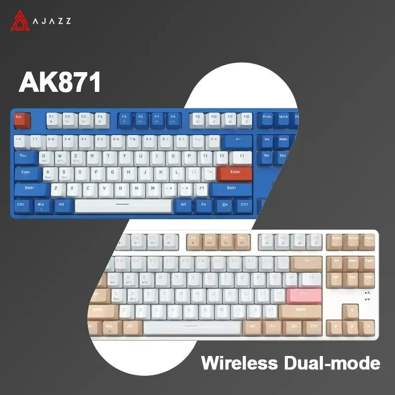 Ajazz Ak871 2.4G Wireless Gaming Mechanical Keyboard 87 Keys Hot-Swappable Bluetooth Keyboard PBT Keycaps for Game Laptop Pc