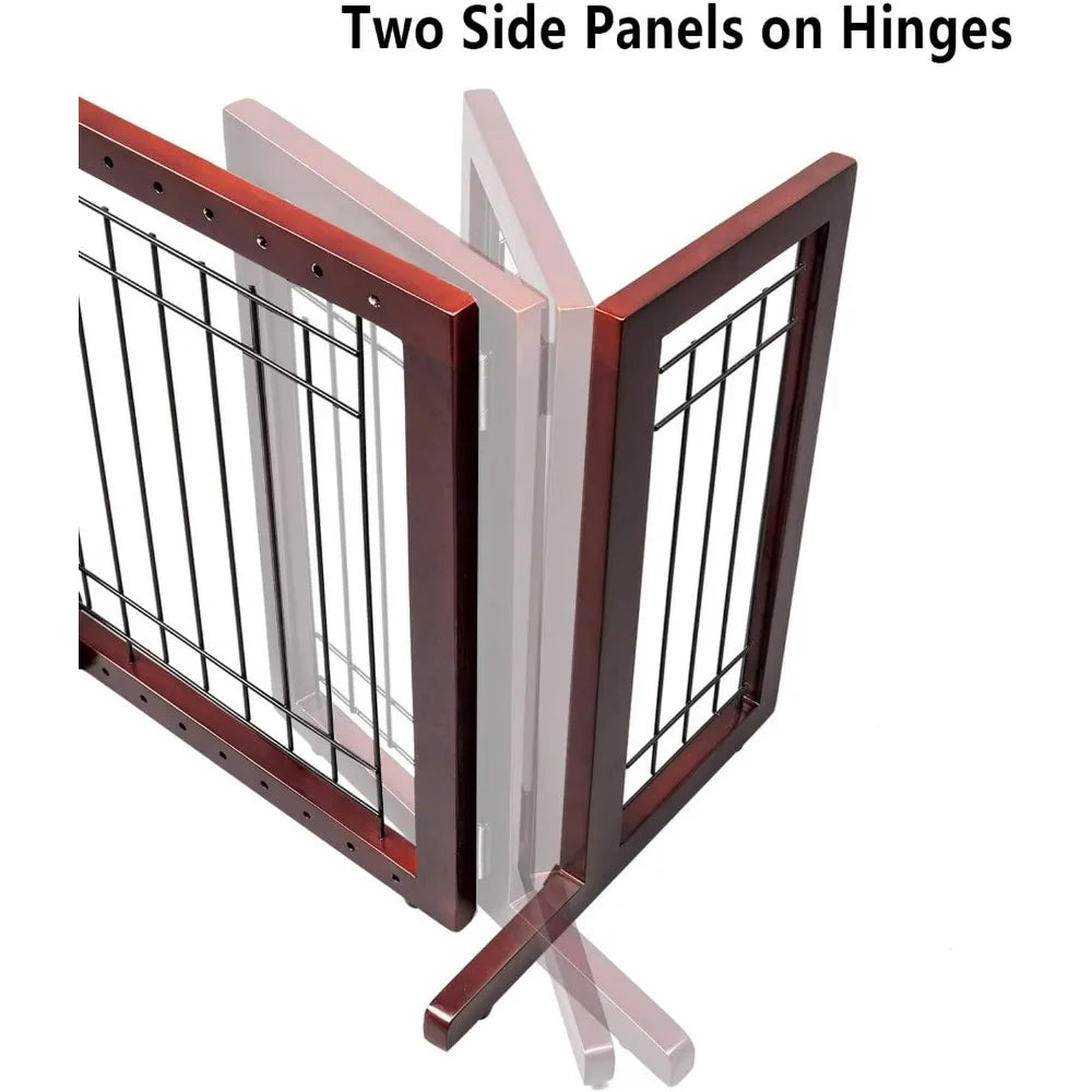 Bonnlo Cherry Free Standing Dog Gate 37"-68" Wide Adjustable Wooden Pet Fence Indoor for Fireplace Stairs Doorways Christmas Tre