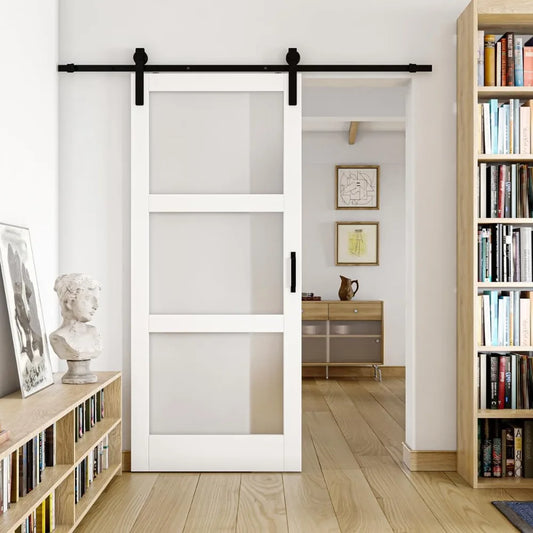 36''x 84'' Sliding Barn Doors 3-Panel Frosted Glass Door