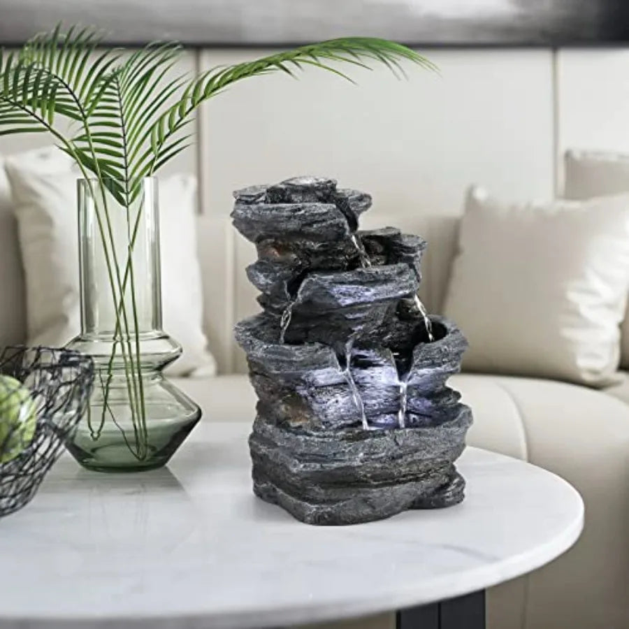 Indoor Fountain Tabletop Fountain Waterfall Fountains Stacked Rocks Water Feature Feng Shui Zen Meditation Relaxation Desktop F