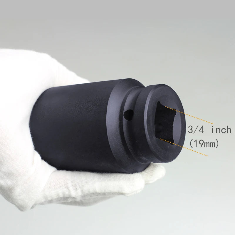 3/4" Deep Impact Socket Long Reach Hex Black Air Sockets-Durable Cr-Mo Steel Construction-Air Sockets and Pneumatic Wrench Heads