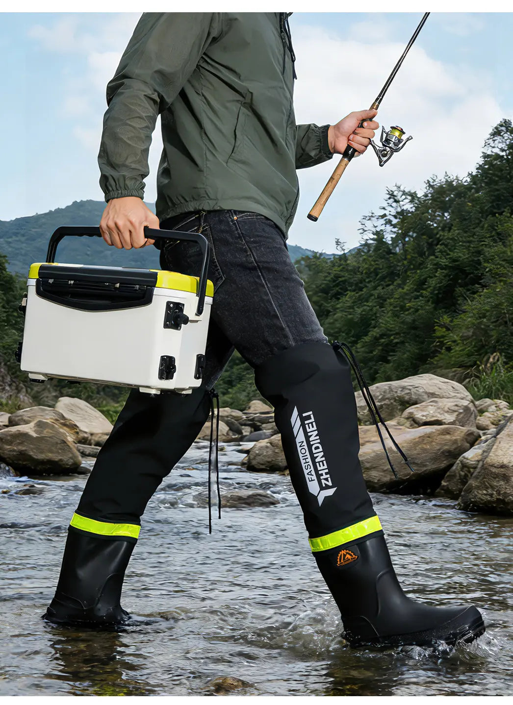 Foldable outdoor high-top rain boots men's lure waterproof anti-slip lure fishing wading boots rice transplanting stream tracing