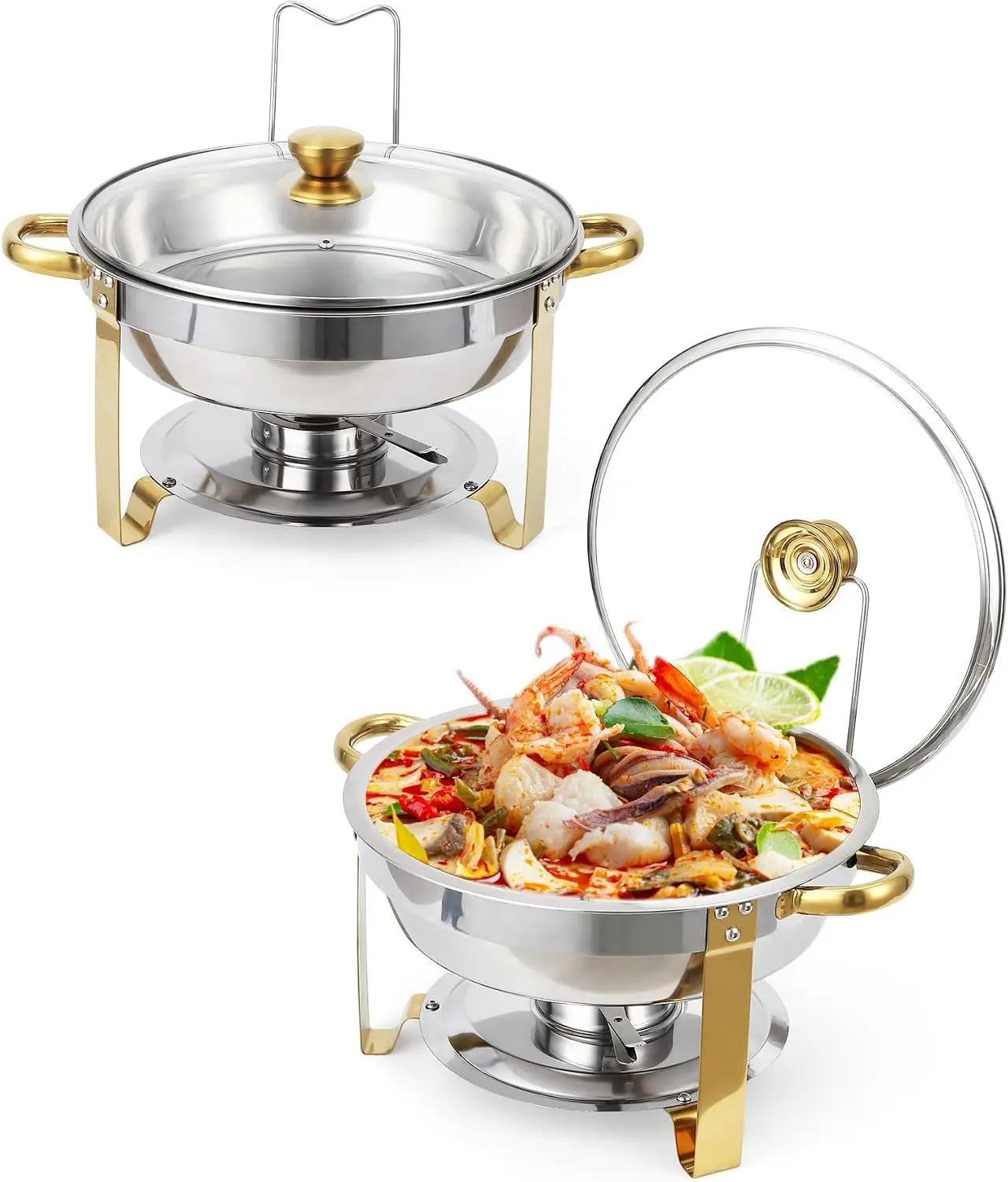 2/4Pack 5QT Round Stainless Steel Chafing Dishes – Buffet Food Warmer Set with Visible Glass Lids, Food & Water Pans, Buffet Server – Perfect for Parties, Weddings, Catering ﻿